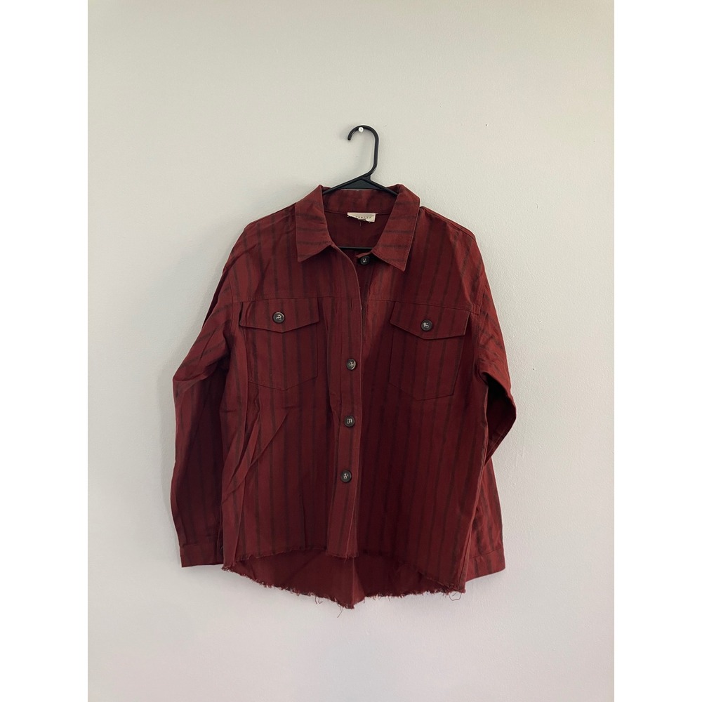 Promesa 100% cotton button down shirt Shacket rust brown striped women's medium